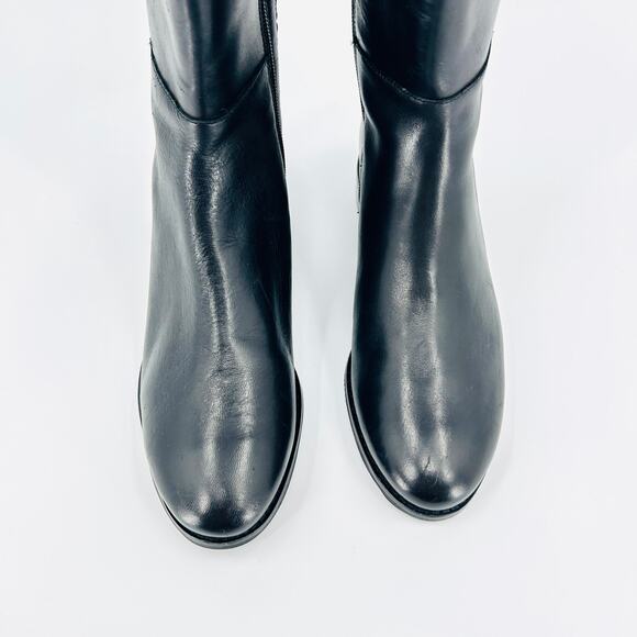 Cole Haan Black Riding Boots Gold Trim Woven Stretch Detail - Picture 5 of 9